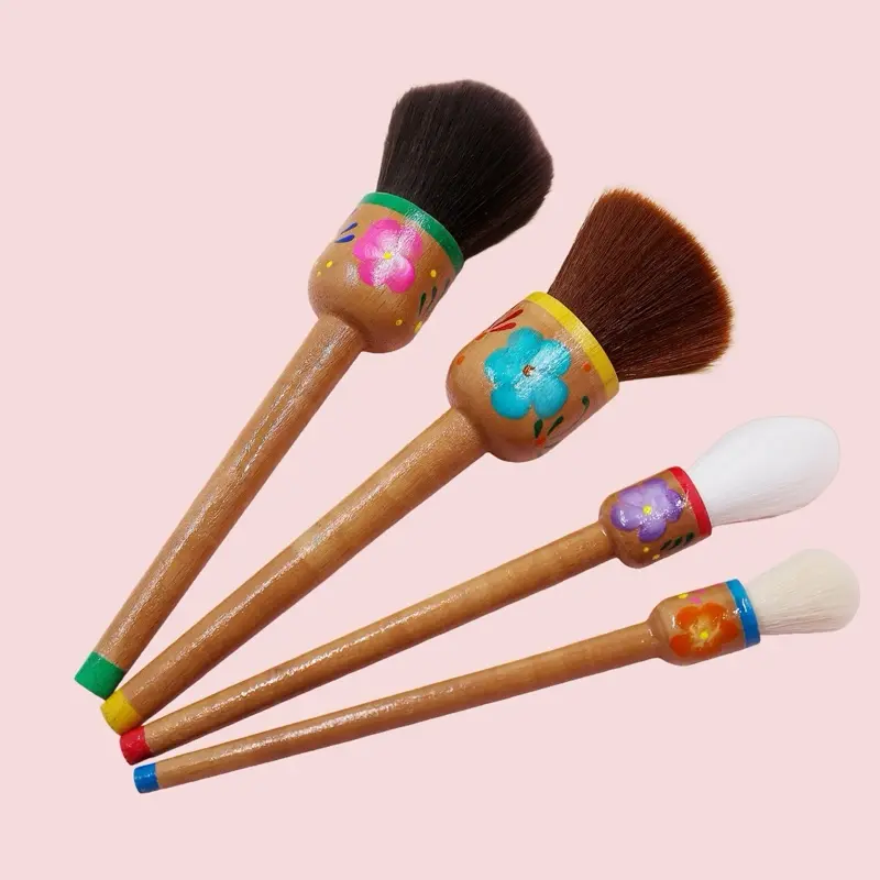 Surprise Hand Painted Floral Mexican Inspired Wooden Makeup Brush Set of 4