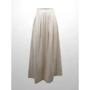 Gathered Waist Linen Skirt-Ecru