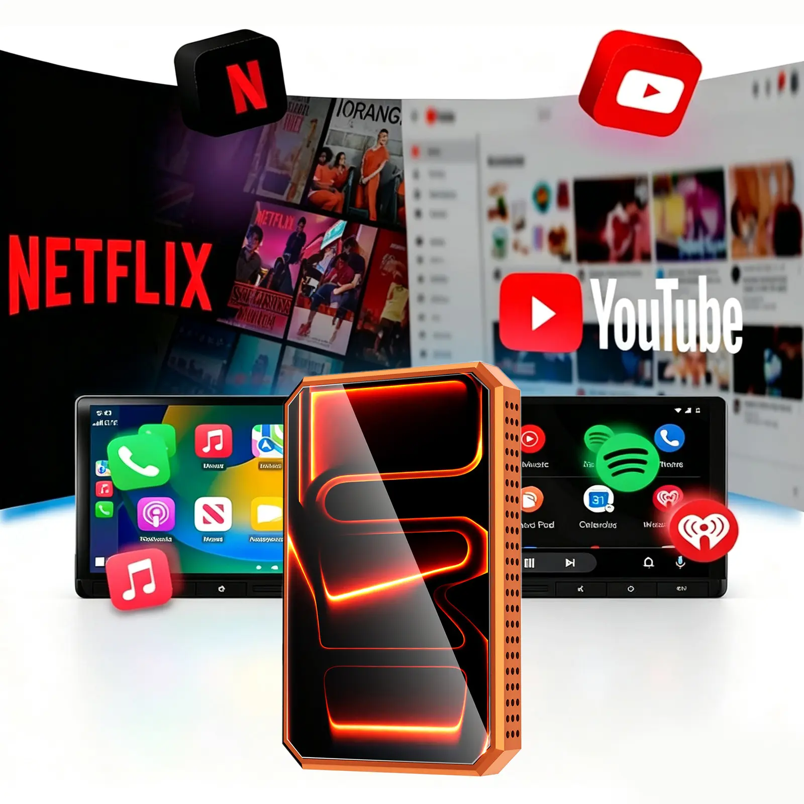 MAKASRI in-car intelligent conversion box, breaking free from the constraints of wires, with an in-built app store, allowing you to enjoy your favorite shows while on the go.