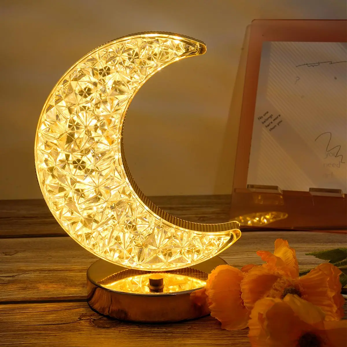 Moon Shaped Rechargeable Night Light, USB Rechargeable Table Lamp, 3-color Touch Dimming Night Light For Bedroom, Living Room, Home Decor