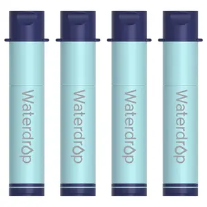 Water Drop Water Filter Straw 4 Pack - 0.1 um Ultrafiltration Membrane, Recyclable Straw for Camping, Travel, and Emergency Preparedness
