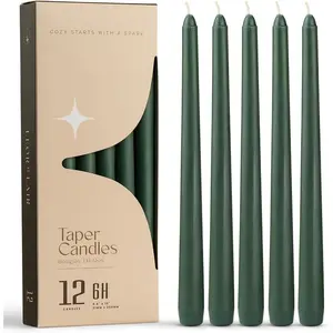Green Taper Candles - 12 Pack 10" Green Candlesticks for Christmas - Unscented Long  Candle Sticks for Spring,  Decor, Dinner, Holidays, Weddings  Events