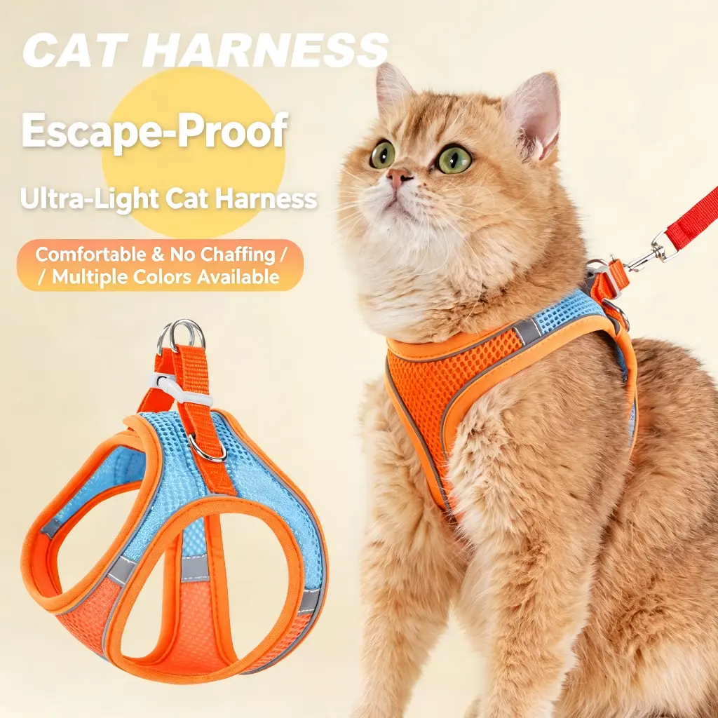 Spoiled Paws Dog & Cat Harness and Leash Set - Solid, Quick Buckle On/Off, 1 Size, Cushioned Edges, No Pull, Breathable Soft Mesh, Reflective, Adjustable, Everyday Use for Small-Medium Pets, Outdoor Walking Control
