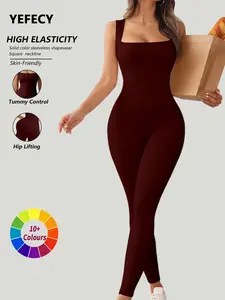 Women's Seamless Square Neck Sleeveless Top + Tight Pants Yoga Set, Skin-Friendly Breathable Elastic Waist, Sporty Fashion One-Piece Suit, Solid Color Sportswear, Sporty Comfy Breathable, Tummy Control, High Elasticity, Seamless Design