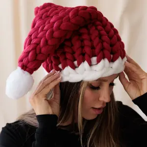 Hand Knitted Chunky Unique Women's Santa Hat, Available in Red and Wine