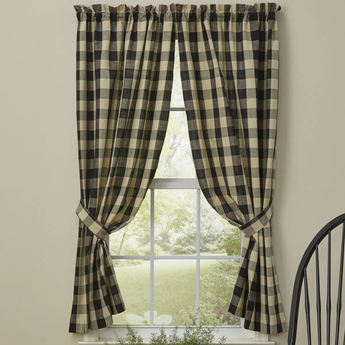 Buffalo Black and Tan Check Short Panel Curtains