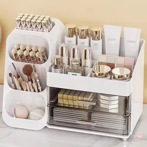 Makeup Organizer with Drawers, Skincare Organizer (Large Size Thick), Storage Box Cosmetic Display Cases, Make up Organizers for Vanity, Dresser, Desk, Kitchen, Countertop (White)