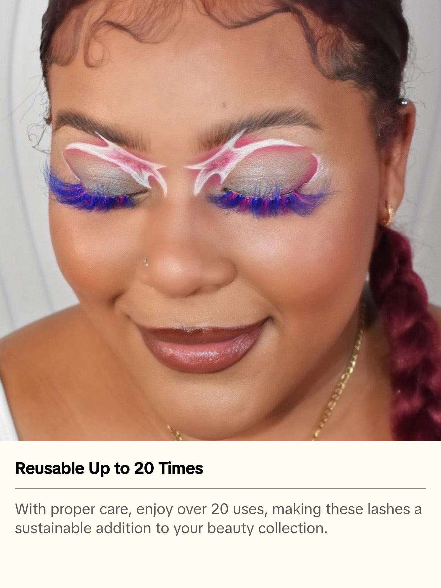 Bubblegum 25mm Pink and Blue Anime Colored Strip Lash 100% Mink Glue-On Eyelashes for Bold Playful Looks 20+ Uses with Free Spoolie | Perfect Halloween Lashes Colorful