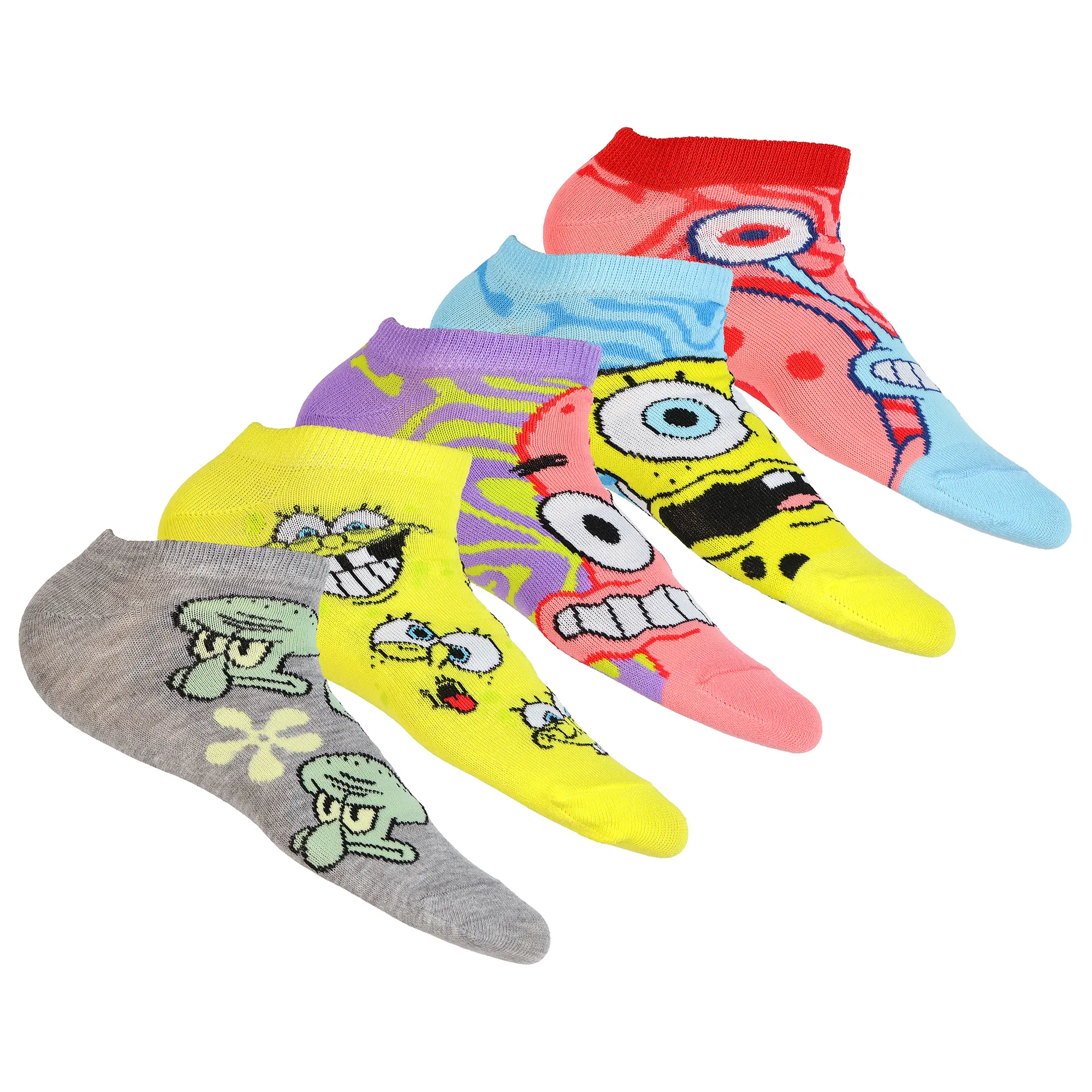 SpongeBob SquarePants Character Design 5 Pack Low-Cut Socks, 5 Pair