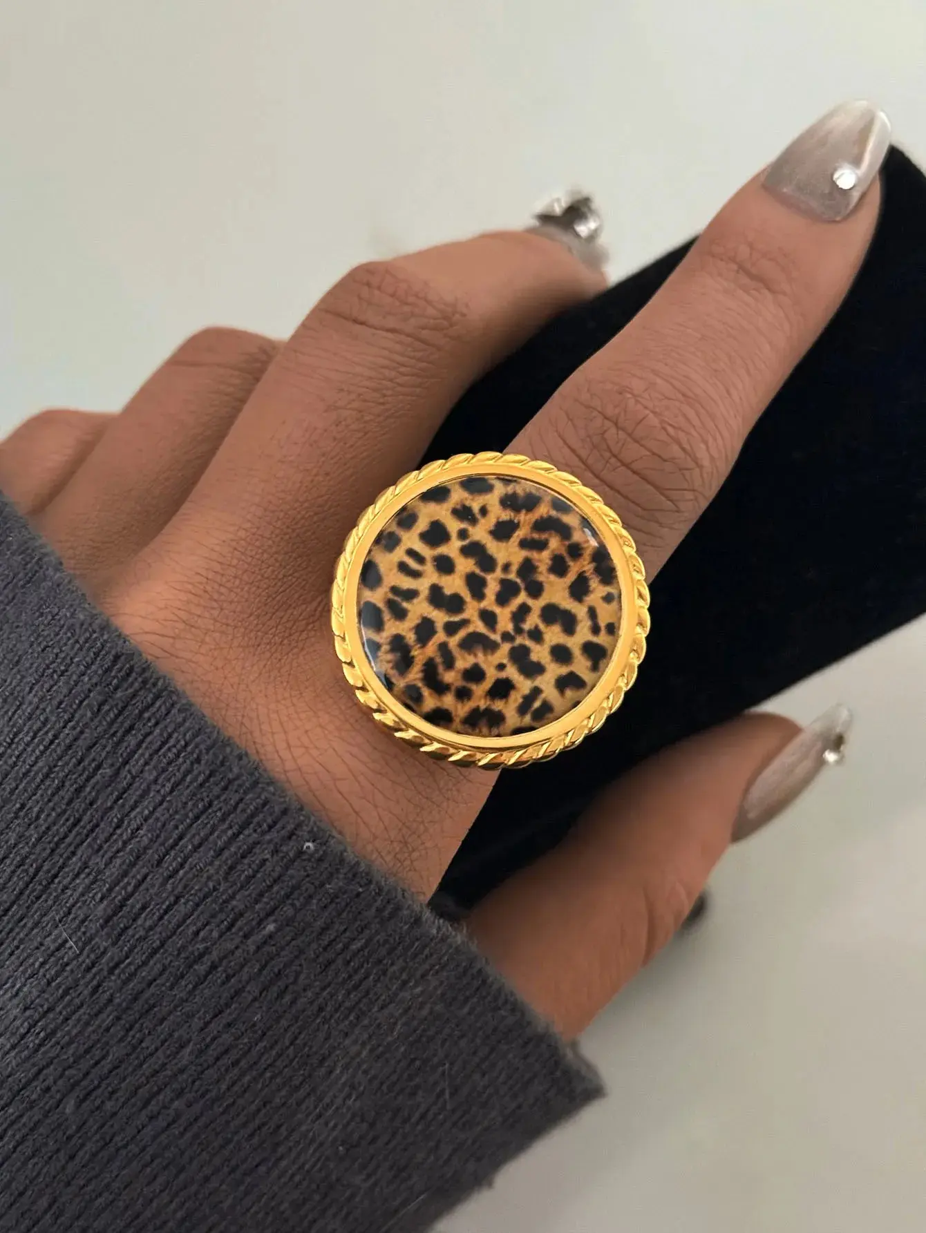 Minimalist 18K PVD Golden Plated 304 Stainless Steel Rings Chunky Jewelry High QualityCharm Stylish Boho Leopard Golden Jewelry