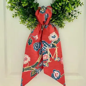 Summer floral monogrammed wreath sash for front door, personalized embroidered red autumn wreath sash, custom wedding & bridal shower gift