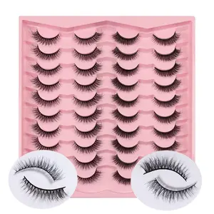 Fluffy False Eyelashes, 20 Pairs Wispy Natural Curling Eye Makeup Strip Lashes, Full Volumized False Eyelashes, Eyelash Set