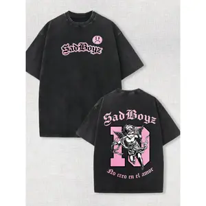 SadBoyz Vintage Washed T-Shirt Double Sided Pink Angel Graphic Latin Streetwear Tee