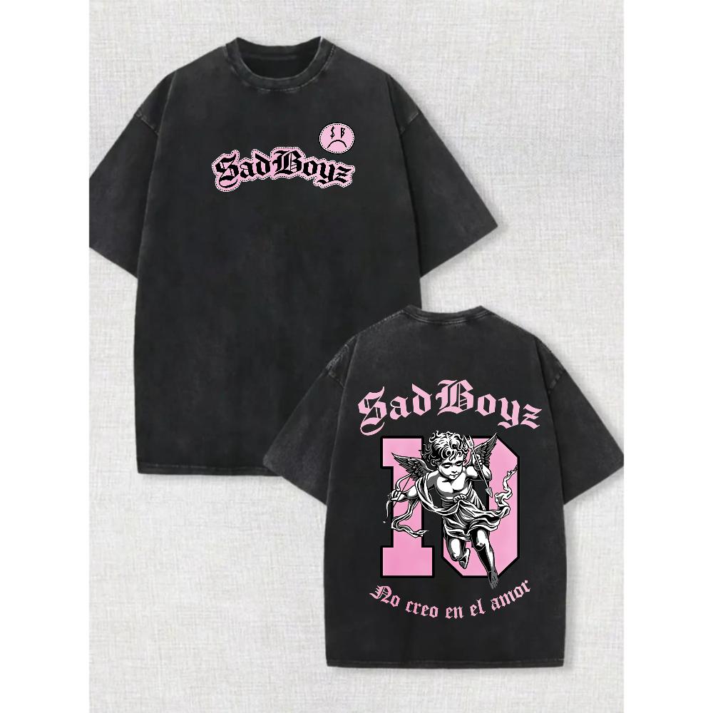 SadBoyz Vintage Washed T-Shirt Double Sided Pink Angel Graphic Latin Streetwear Tee