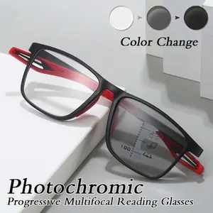 Photochromic Progressive Multifocal Reading Glasses Look Far and Near Eyeglasses Men Sport TR90 Frame Anti Blue Light Graded Eye