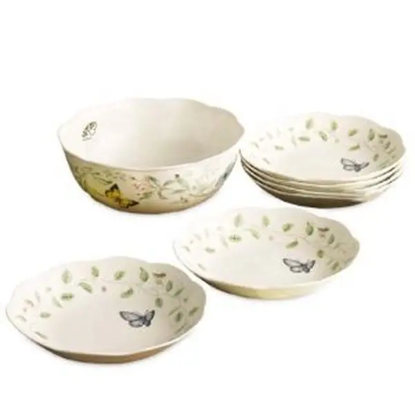 Lenox 6437719 Butterfly Meadow 7-Piece Porcelain Pasta and Salad Tableware Set with Bowls and Dishes