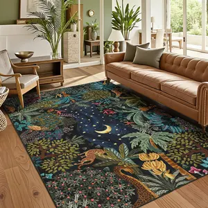GARVEE 5x7 Jungle Area Rug Washable Rugs for Living Room Bedroom, Soft Low Pile Non Slip Accent Floor Mat Animal Print Throw Rug Indoor Carpet Dining Room Playroom