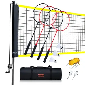 【Summervibes】VEVOR Badminton Net Set, Outdoor Backyard Beach Park Badminton Net, Portable Badminton Equipment Set, Adults Kids Badminton Net with Poles, Carrying Bag, 4 Iron Rackets, and 3 Nylon Shuttlecocks
