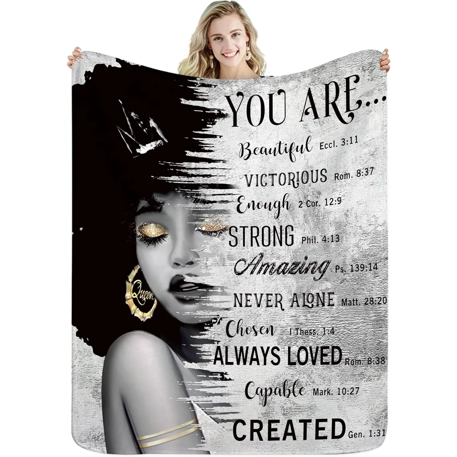 African American Black Girl Woman Flannel Blanket Inspirational Motivational Bible Quotes Soft Warm Fuzzy Throw Blanket for Sofa Bed Throws Birthday Halloween Thanksgiving Christmas Gift
