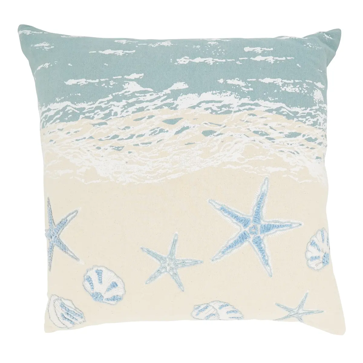 Saro Lifestyle 6547.BL20SP 20 in. Square Coastal Look Cotton Poly-Filled Throw Pillow - Coastal Elegance Charm for Home Décor, Indoor Use, Blue