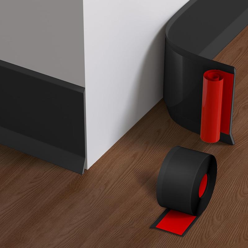 Flexible Baseboard Molding Trim, 4 Inch x 3.28  Vinyl Wall Base with Wider Self-Adhesive Peel and Stick Cove Base, Rubber Wall Base Moulding Trim,Black