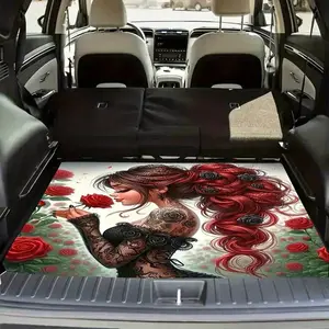 1pc Elegant Floral Trunk Liner Mat - Non-Slip Waterproof Easy-Clean Car Cargo Floor Protector with Red Roses, Fit for SUVs, Sedans, Vehicles - Ideal Auto Accessory Gift for Women & Drivers, Car Trunk Protector Mat, Vibrant Illustration