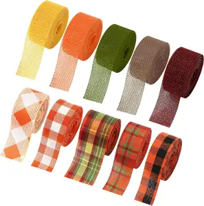 10 Rolls 50 Yard Fall Plaid Burlap Ribbon Rolls 1 Inch  Wrapping Ribbon Autumn Decorative Ribbon for DIY Crafts Wreath Bow Making Supplies  Decor, JT1937