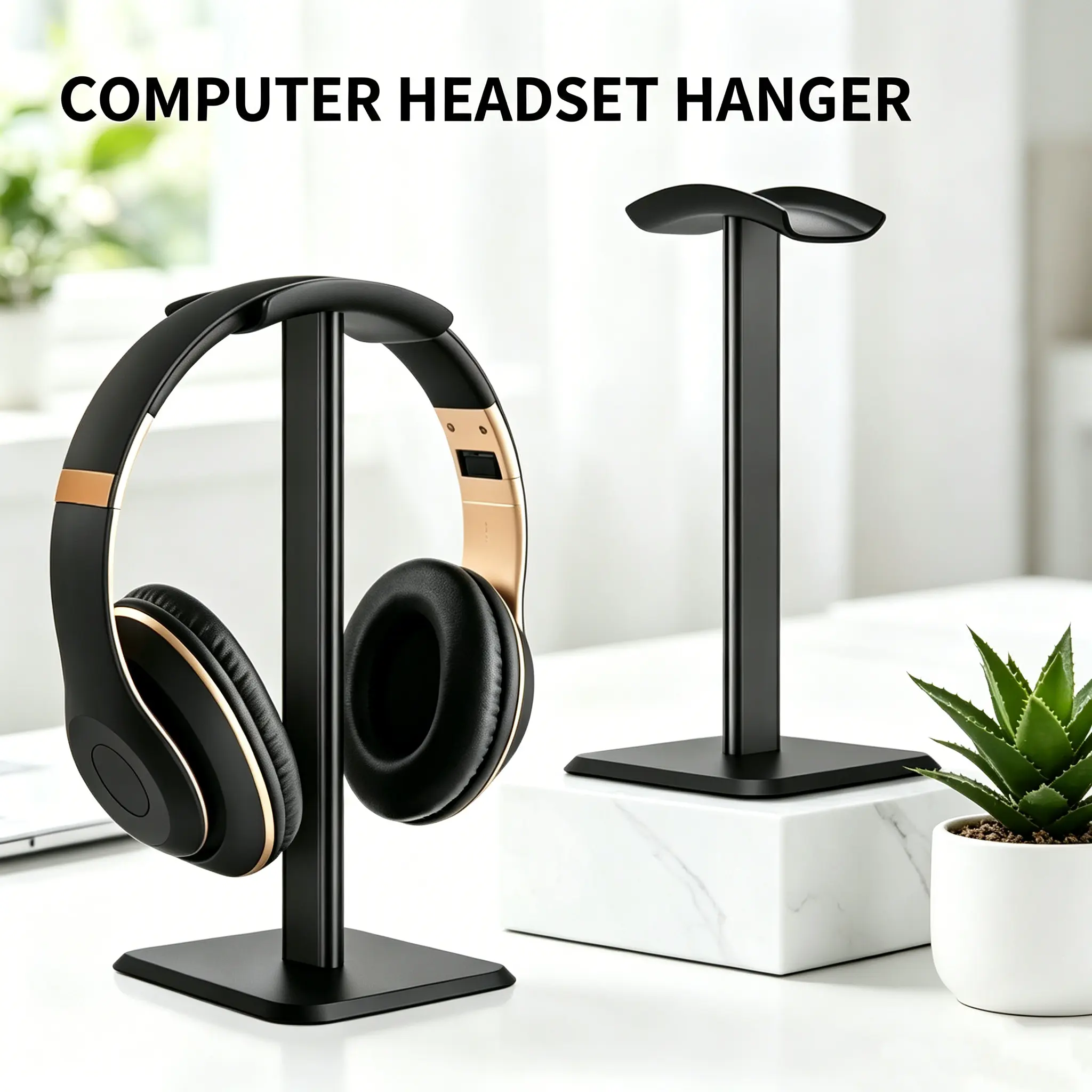 Durable Compact Plastic Headphone Stand - 10.5 × 10.5 × 23.5 Cm Desktop Hanger Holder for Gamers, Bluetooth Headphones, Most Over-Ear Models, Bedrooms, Wipe-Clean Audio Electronic Accessories Display Rack, Abs