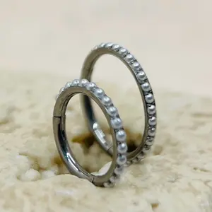 White Pearl Clicker Ring, Dainty Hoop Earrings Conch Cartilage Lobe Earrings Piercing Jewelry, 16g Cute Everyday Earrings