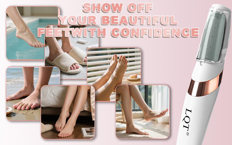 LQT Rechargeable Electric Foot File - Professional Pedicure Tool for Dead Skin, Hard Skin, Cracked Heels, with LED Light & 2 Grinding Heads