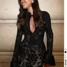 Women's Plain Cut-Out Flounce-Sleeve Bodycon Dress, Chic Elegant Long Sleeve Short Dress for Party Club Dating Wear, Women's Clothing for Spring & Fall