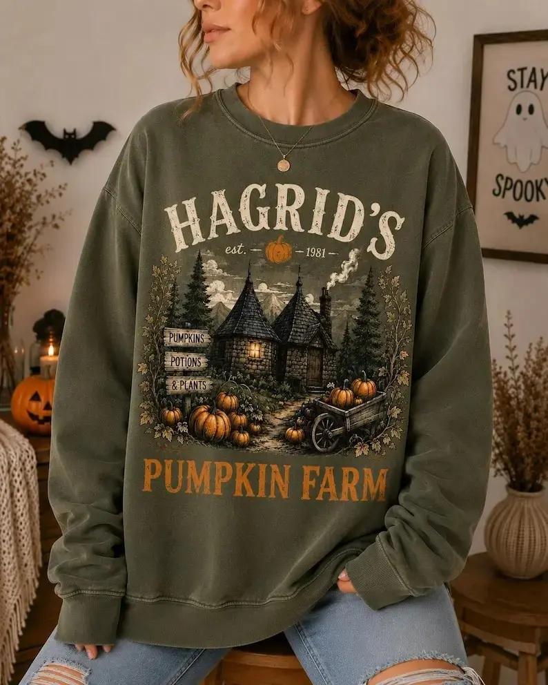 Hagrid Pumpkin Farm Sweatshirt, Wizard Pumpkin Patch Shirt, Cozy Halloween Sweatshirt, Fall Cottagecore Crewneck