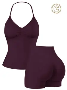 Bootie Lifting & Snatched Waist Yoga Set, Halter Ruched Top + High Waist Sculpting Shorts, Ideal for Gym, Yoga, Activewear