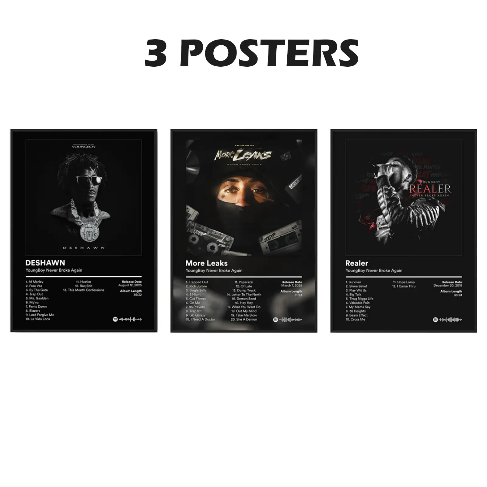 Set Of 3 YYoung BBoy Rap Music Album Premium Wall Art Poster Unframed HD Print Home Office Decor Unique Trendy Gift