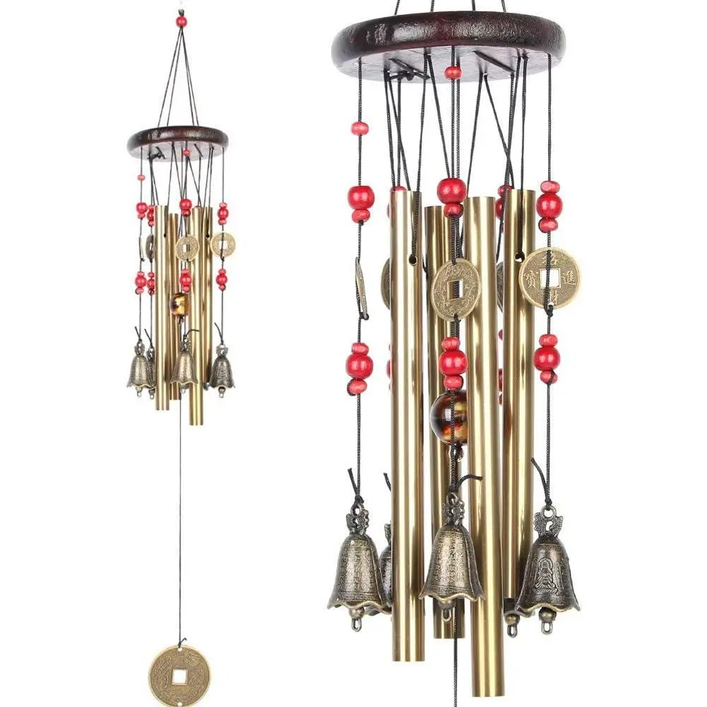 Chinese Traditional Retro 4 Tubes 5 Bells Bronze Yard Garden Outdoor Living Wind Chimes 60cm