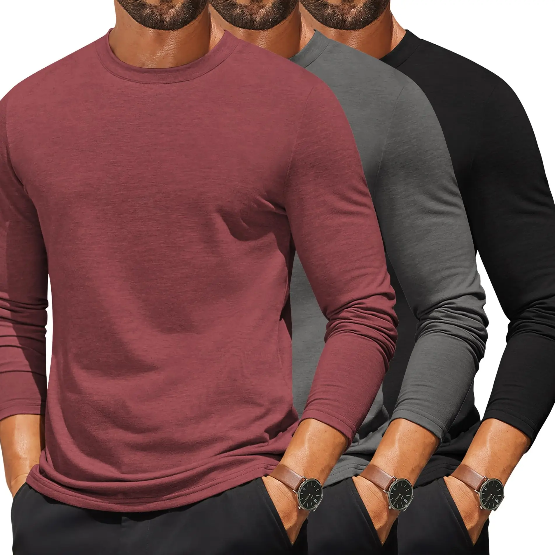 COOFANDY Mens Long Sleeve T Shirts Crew Neck Casual Basic Tee Shirt Lightweight Pullover Shirts