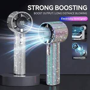 Diamond Portable Fan, All-Diamond Handheld Adjustable Turbo Fan for Travel, Office, Outdoor Makeup, Crystal Design Gift for Women and Girls, Glitter Fan