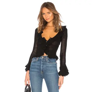LPA Ruffle Sweater Cardigan in Black