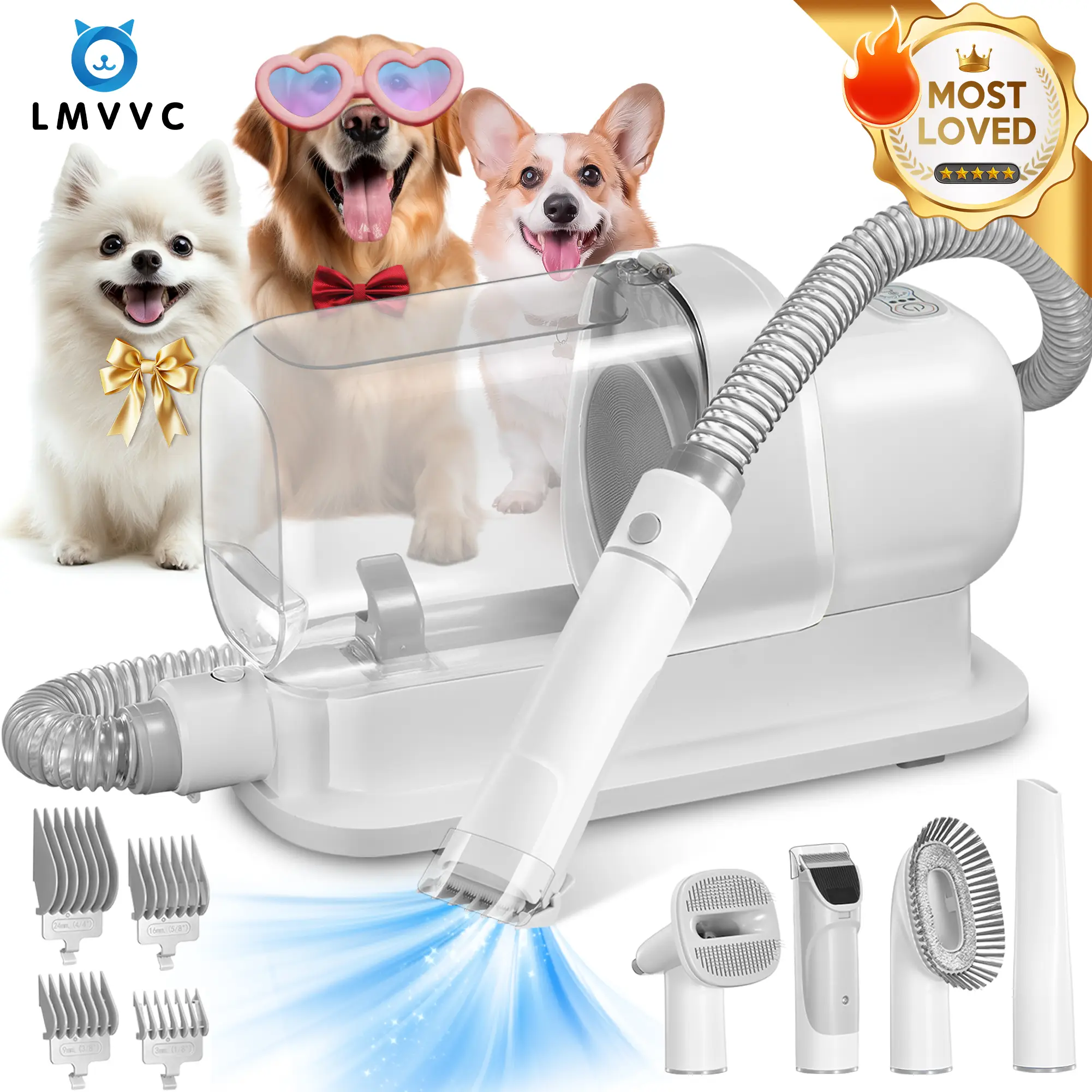【LimitedTimeFlashSale】LMVVC Dog Grooming Vacuum & 5 in 1 Pet Grooming Vacuum Kit with 99% Suction, Dog Brush for Shedding, 2.3L Dust Collection