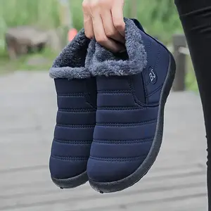 Unisex Slip-On Winter Snow Boots - Striped Casual Outdoor Hiking Shoes, Warm Fabric Upper & Traction PU Sole for Men and Women, Autumn Winter Daily Use, Hiking Boots, Cold Weather Shoes, Sleek Design, Comfortable Lining, Cold Climate Wear,