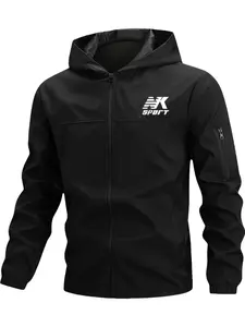 Men's Waterproof Fabric Jacket Lightweight Hooded Outdoor Coat, Multi-Pocket Zipper Design, Perfect for Skiing Skating Hiking Fishing