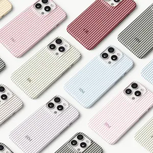 Personalized Initial Striped Design Phone Case, Tough iPhone 17 Pro Max Cover, Women Gift
