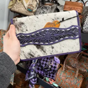 Genuine cowhide & leather clutch/wallet- Purple