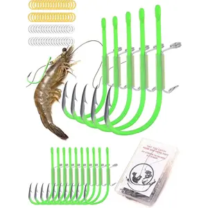 10/40 Packs Luminous Live Shrimp Hooks - High Carbon Steel, Barbed, Saltwater Resistant, Ideal for Bass, Groupers, Pike & More