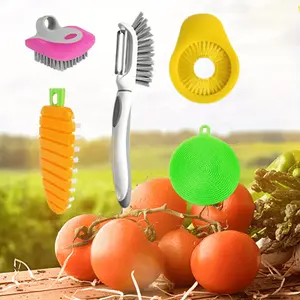Set of 5 Non-Slip Potato Peeler Shred Scrub, Food Vegetable Cleaning Brushes, Fruit Cleaner Scrubber, Reusable for Kitchen Food Potato Carrot Corn Cleaning Tools