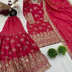 Indian Pakistani Suits for Women - Casual Womenswear with Red Fabric and Gold Embroidery