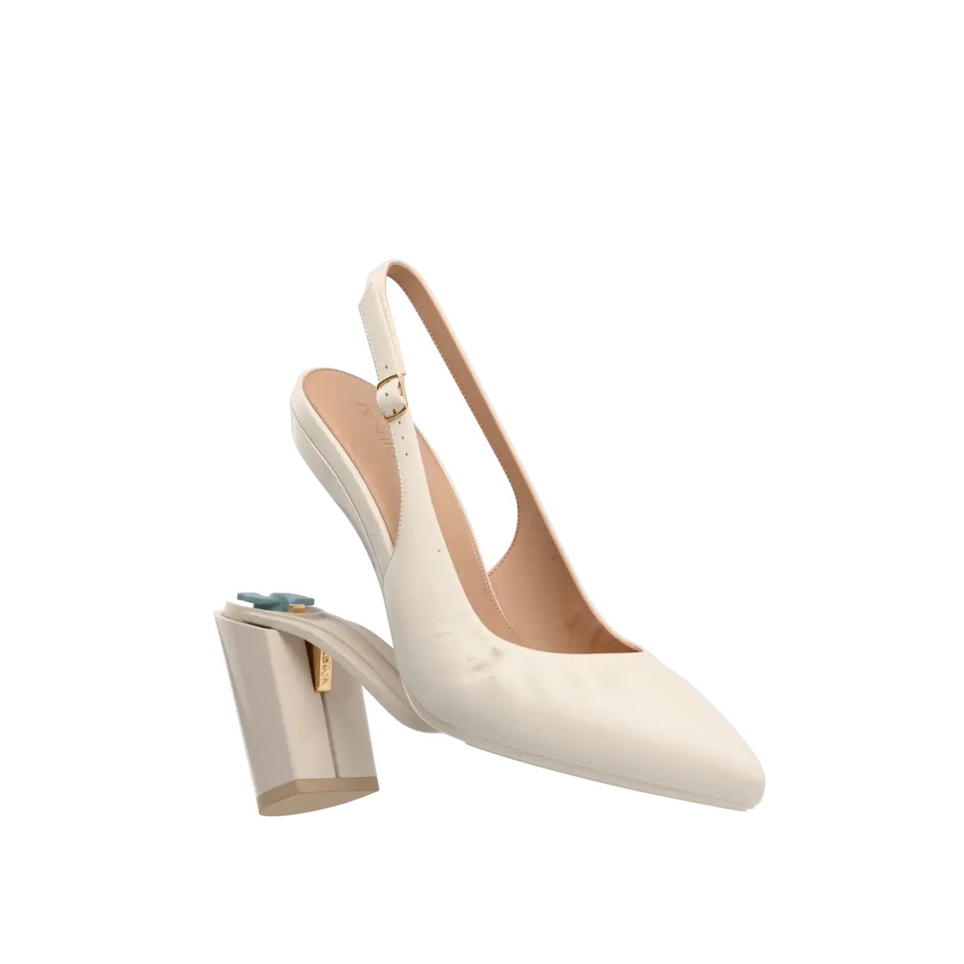 Slingback Buckle Pump - Ivory Leather 4" Block