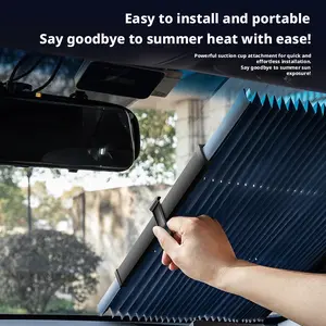 Car sunshade with automatic retractable and folding front windshield sunshade.