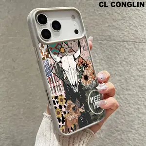 Aesthetic Western Bull-Headed Sun Design Customized TPU Magnetic Smartphone Case - Wireless Charging-Supporting, Shockproof, Non-Slip Protector with Silicone & Transparent Acrylic Cushion for iPhone 11 12 13 14 15 16 17 Pro Max Plus Accessories