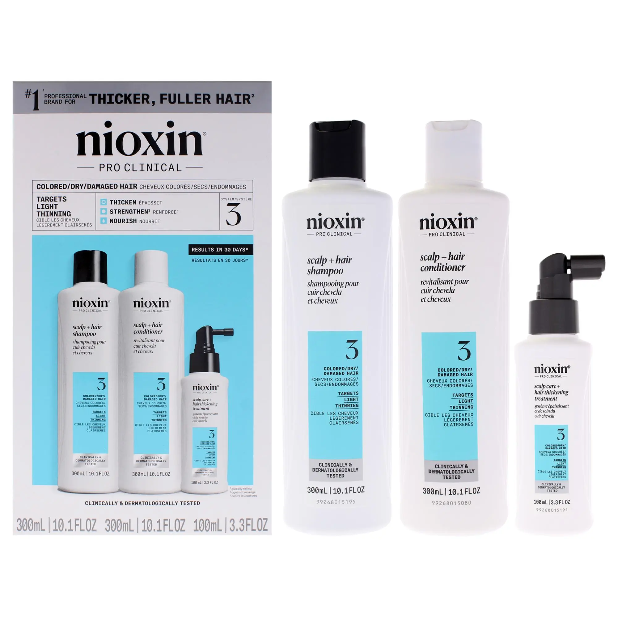 System 3 Kit by Nioxin for Unisex - 3 Pc 10.1oz Scalp Hair Shampoo, 10.1 oz Scalp Hair Conditioner, 3.38oz Scalp Care Plus Hair Thickening Treatment